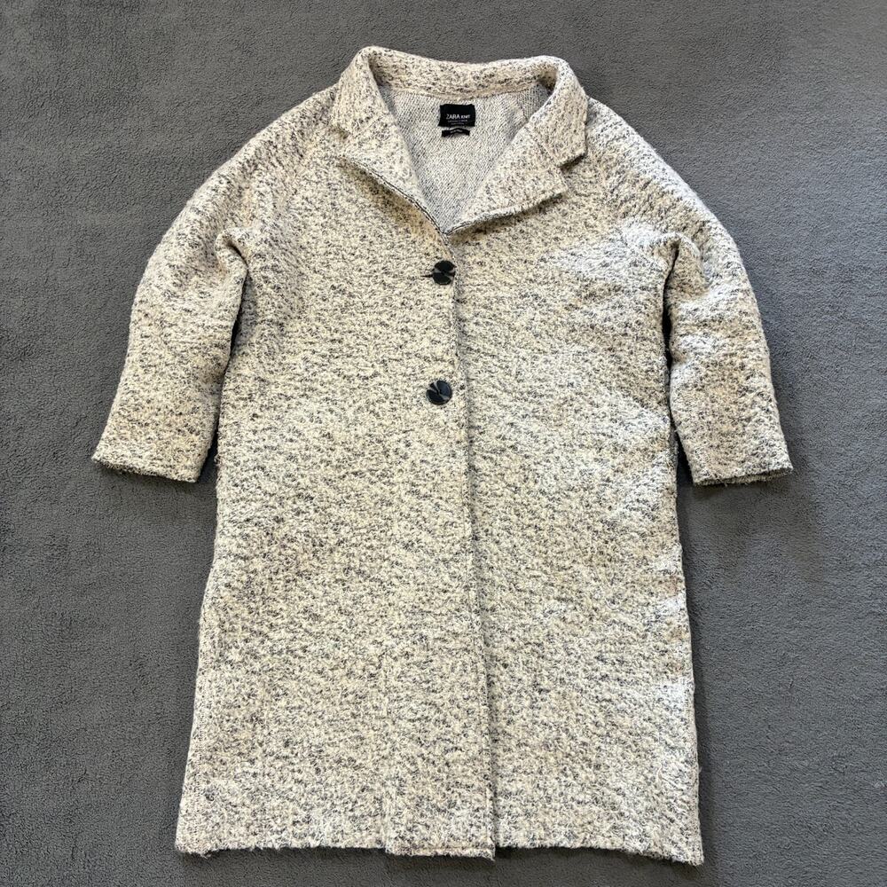 Zara Knit Oversized Grey Black Marled Wool Oversized Longline Coat Womens Size S